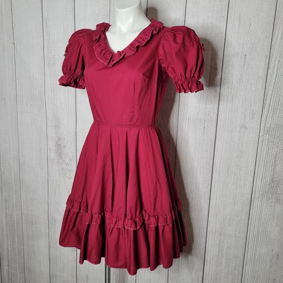 Vintage Malco Modes Red Westerm Square Dance Rockabilly Dress Size 10 - Picture 3 of 10